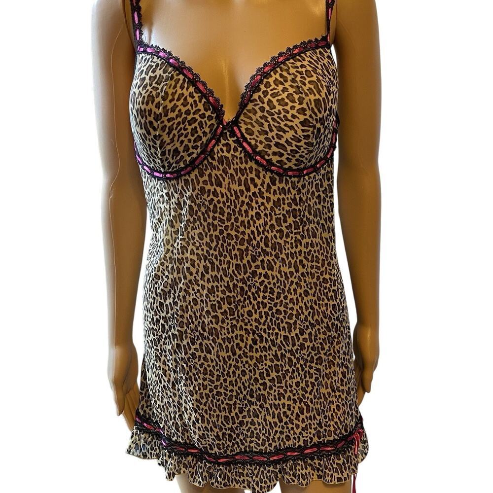 Vintage Y2K Rampage Sheer Mesh Animal Print Cami Lingerie Tank Top 2X Sexy Love
